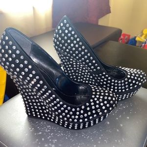 Brand New Black Suede Wedges w/Sparkly Gems